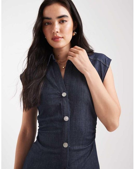 ONLY Blue Button Through Denim Midi Dress