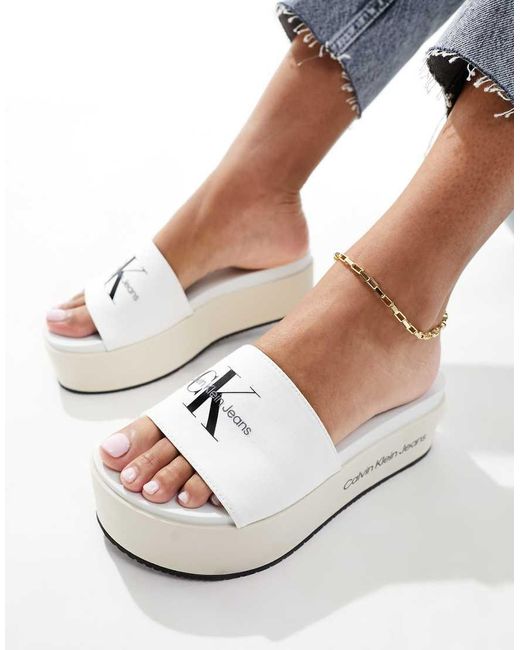 Calvin Klein White Flatform Sandals