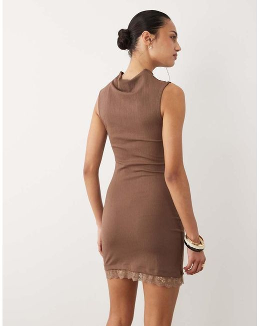 ASOS Natural Sleeveless Lace Hem Mini Dress
