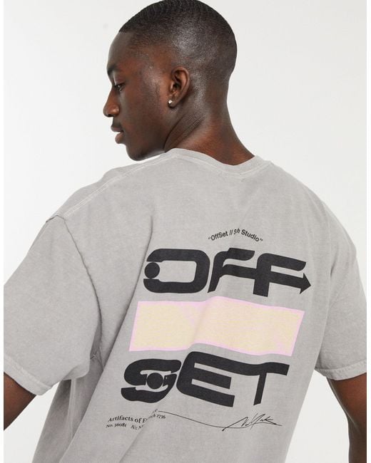 New Look Gray Oversized T-shirt With Off Set Back Print for men