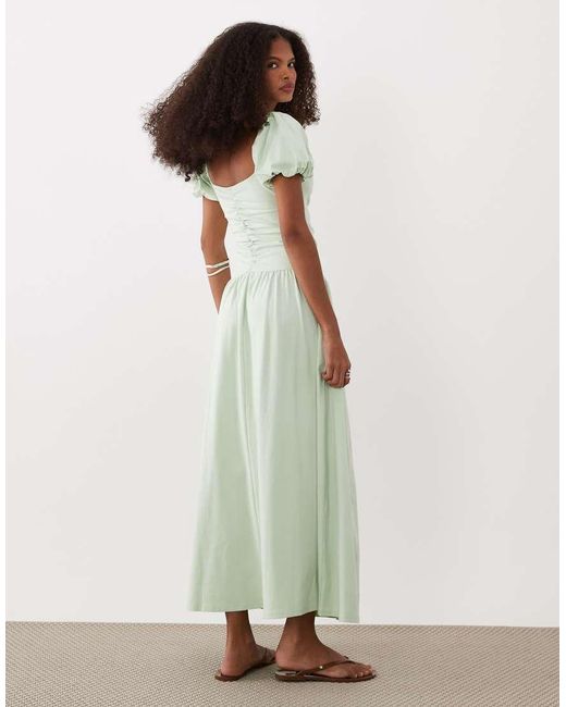 ASOS Green Ruched Front Midi Tea Dress