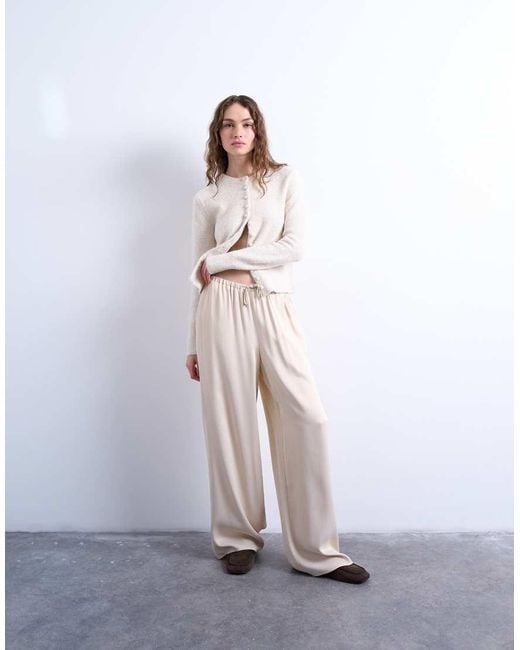 TOPSHOP White Satin Tie Waist Wide Leg Trouser