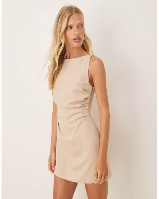 ASOS Natural Open Back Tucked Waist Detail Mini Dress