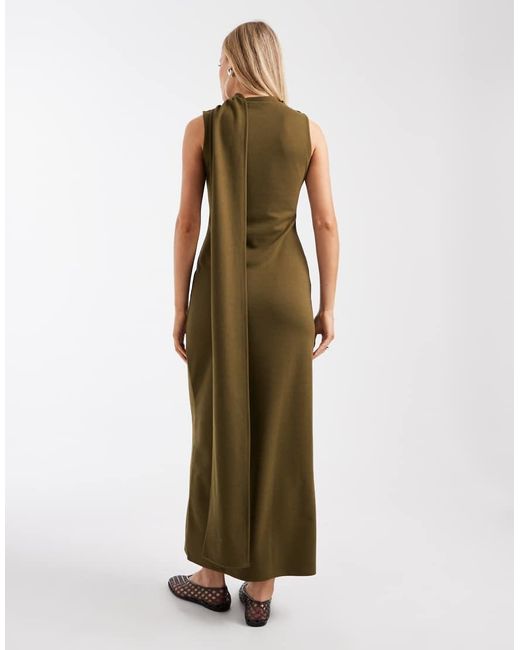 ASOS Green Interlock Sleeveless Maxi Dress With Scarf Detail