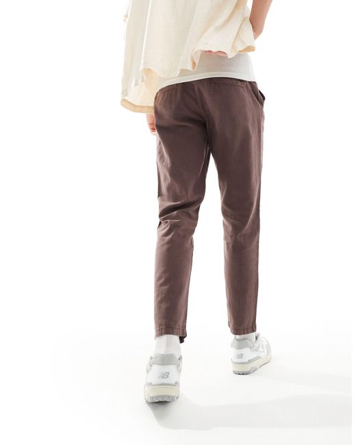 ASOS Brown Tapered Linen Chino Trousers for men