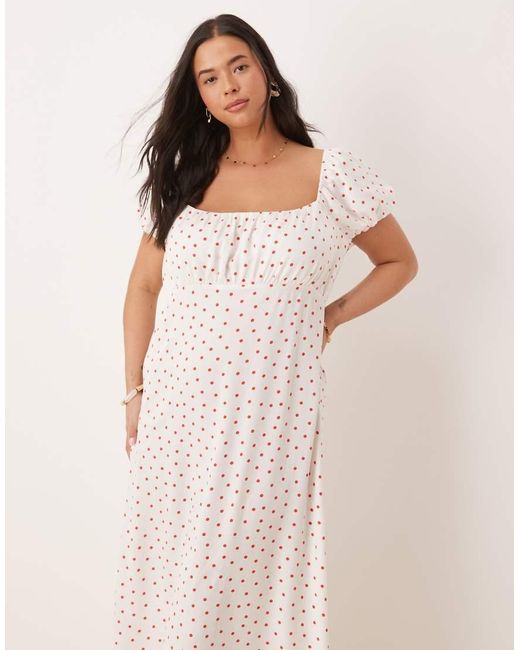 Vestido Midi Con Estampado De Lunares Rojos Y Mangas Abullonadas Raven De Nobody's Child de color Natural