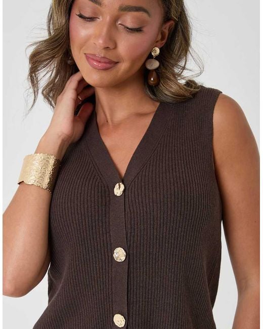 Threadbare Brown Ribbed Longline Waistcoat