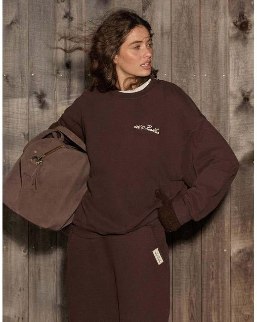 4th & Reckless Brown Cotton Rich Embroidered Logo Sweatshirt Co-Ord