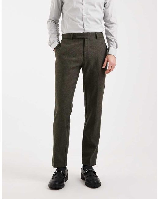 ASOS Green Wool Mix Slim Suit Trousers for men