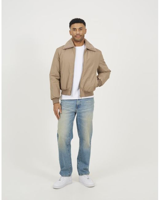 Brave Soul Natural Harrington Jacket With Borg Collar for men