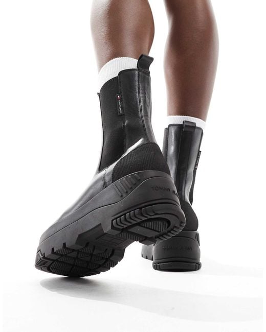 Tommy Hilfiger Black Urban Flatform Chelsea Boots
