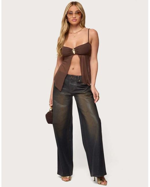 Edikted Black Reeve Split Front Sheer Mesh Top