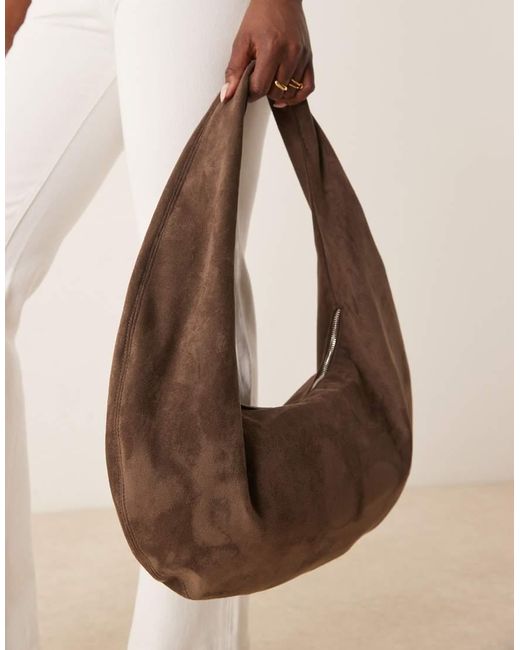 Gina Tricot Brown Slouchy Faux Suede Shoulder Bag