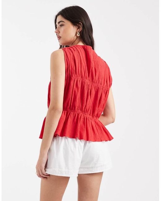 ASOS Red Crinkle Tie Front Waistcoat