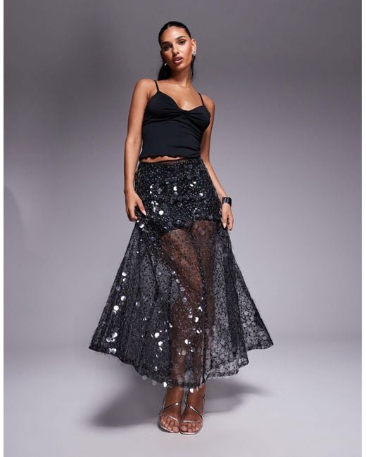 ASOS Blue Embellished Mesh Maxi Skirt