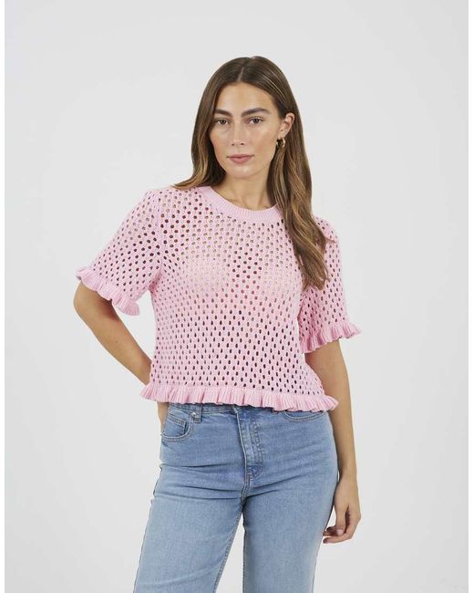Brave Soul Red Open Knit T Shirt With Frill Hem