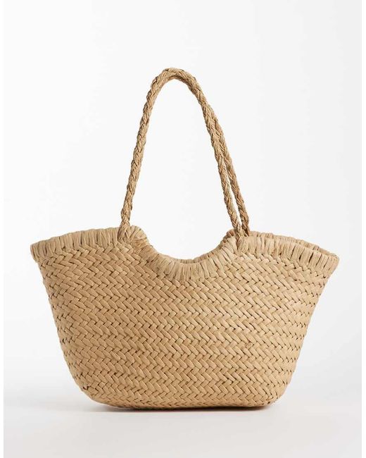 Gina Tricot Natural Braided Straw Tote Bag