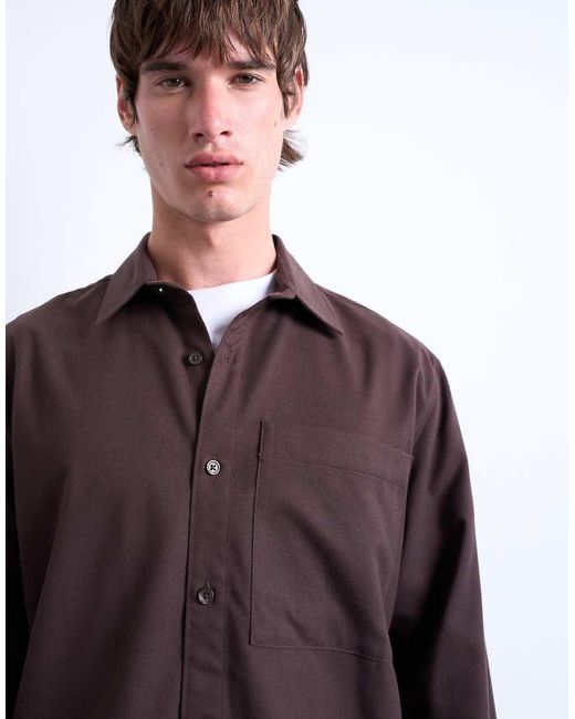 Topman Flanellen Regular-Fit Overhemd in het Brown voor heren