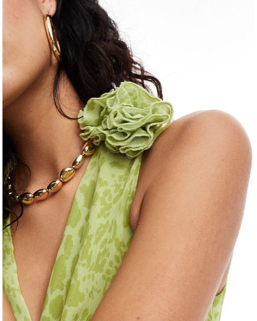 Style Cheat Green Maxi Dress With Shoulder Corsage