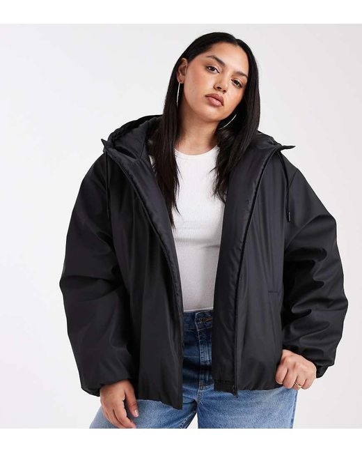 ASOS Black Asos Design Curve Rubberized Hooded Rainwear Bomber Jacket