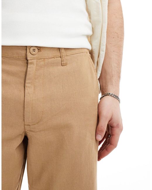 ASOS Natural Relaxed Linen Chino Pants for men