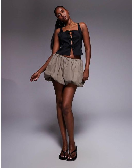 Missy Empire Brown Square Neck Bow Cut Out Front Top