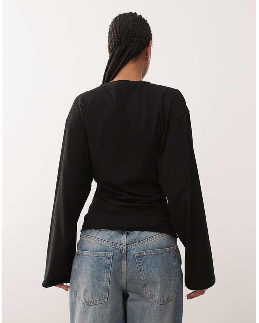 Weekday Black Cinched Waist Long Sleeve T-shirt