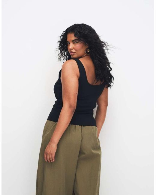 ASOS Blue Asos Design Curve Compact Cotton Vest With Curved Neckline