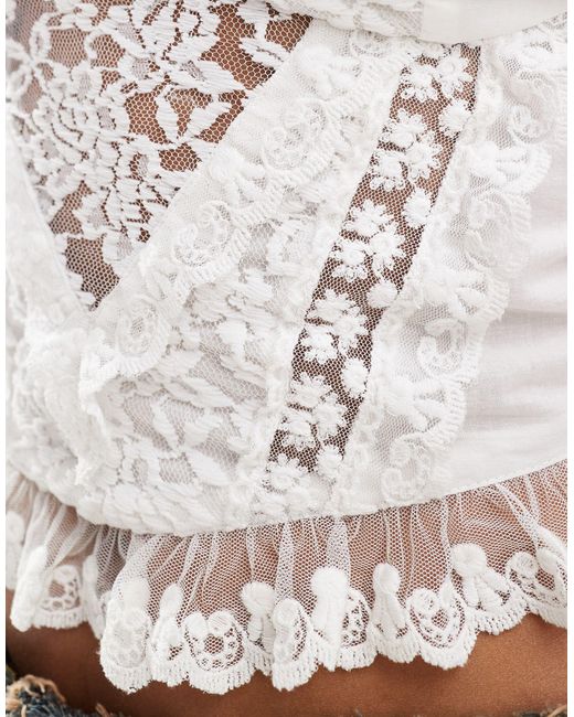 Top corset tendance folk en dentelle style western Reclaimed (vintage) en coloris White