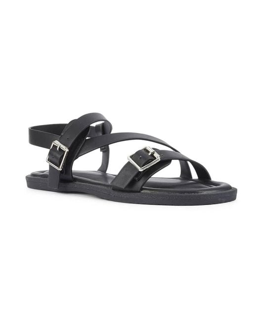SEQWL Blue Strappy Flat Sandals Gladiator Style Double Buckle Detail