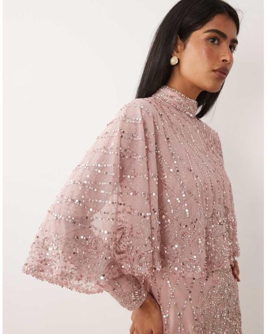 Beauut Pink Embellished Cape Detail Maxi Dress