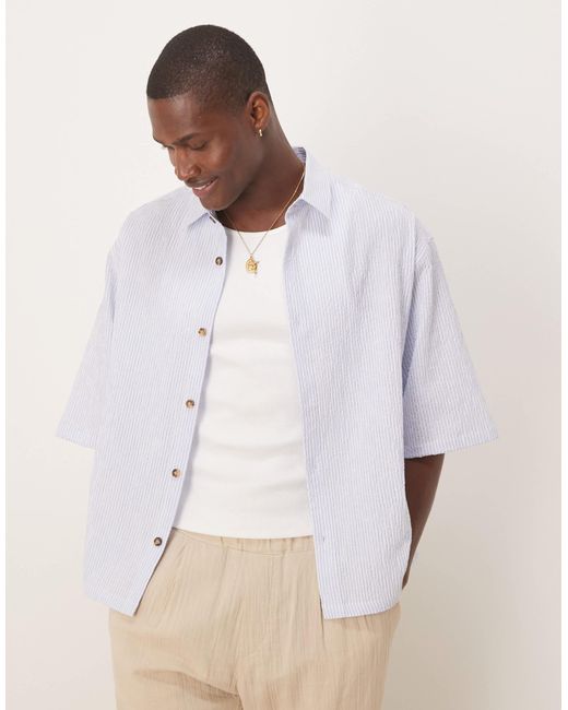 ASOS – oversize-hemd aus seersucker in Blue für Herren