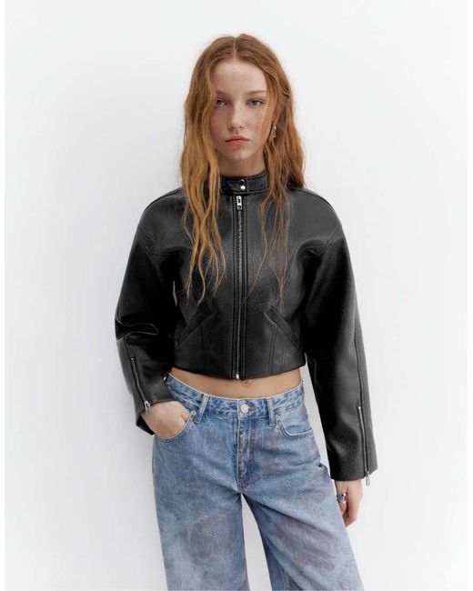Pull&Bear Blue Faux Leather Biker Jacket