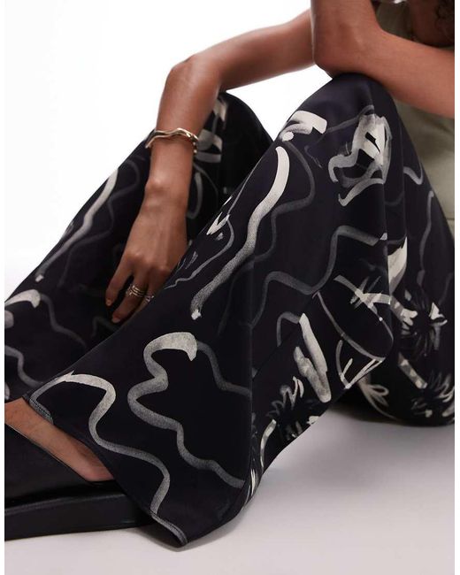 TOPSHOP White Resort Print Satin Wide Leg Trouser