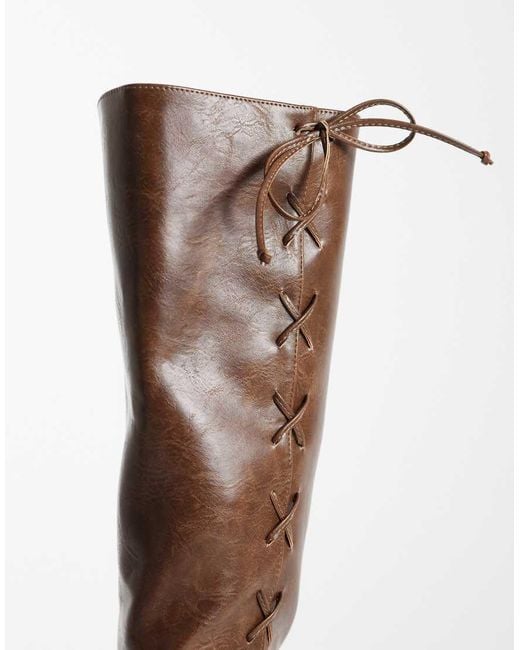 Public Desire Brown Saffron Square Toe Knee Boots