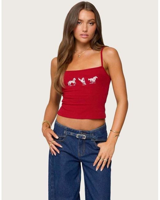 Edikted Blue Wild Horses Graphic Tank Top