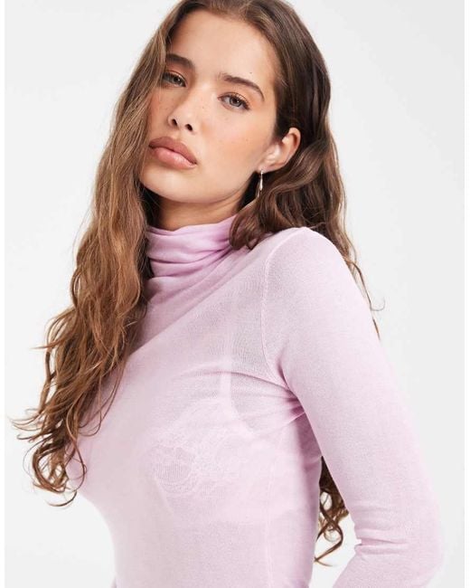 ASOS Pink Sheer Second Skin Roll Neck Top