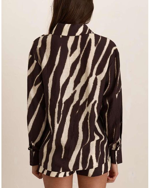 Missy Empire Brown Woven Zebra Oversized Shirt Cuffed