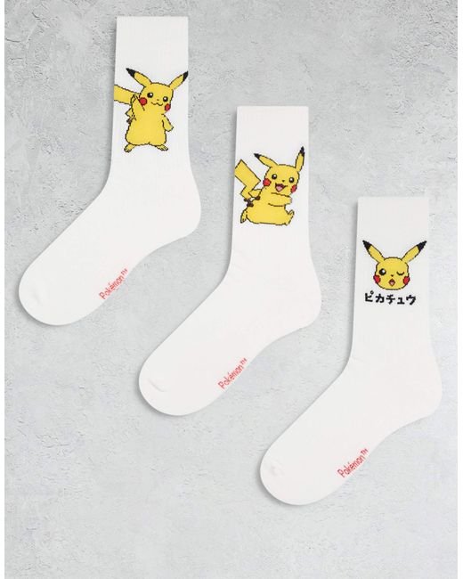 ASOS Gray 3 Pack Socks With Pokemon Graphic for men