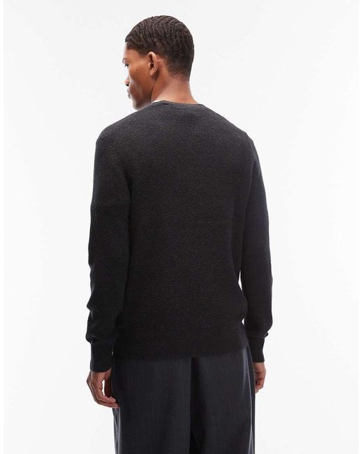 AllSaints Black Waffle Knit Crew Neck Logo Jumper for men