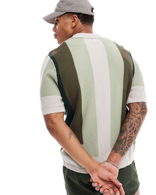 ASOS Green Knitted Button Through Polo for men