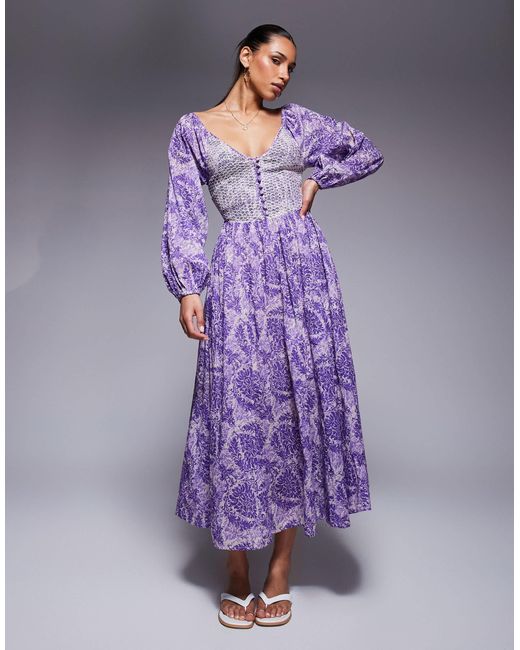 River Island Longsleeve V Neck Printed Maxi Dress in Purple | Lyst