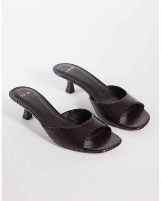 Mango Brown Starring Hailey Bieber Faux Leather Low Heeled Mule Sandal
