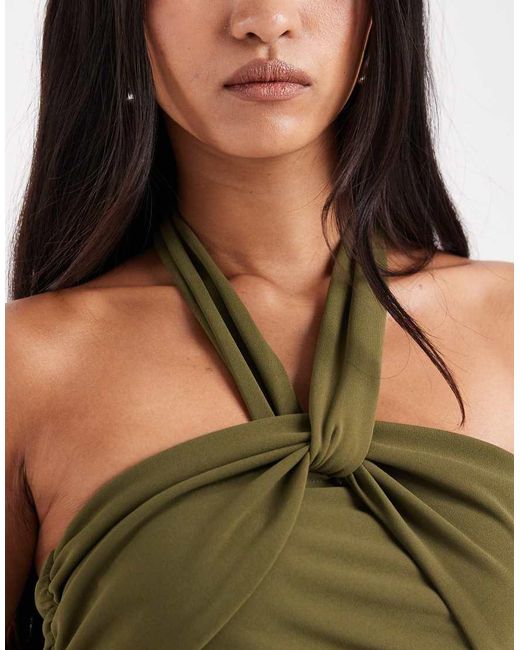 Six Stories Green Bridesmaids Stretch Halter Neck Maxi Dress