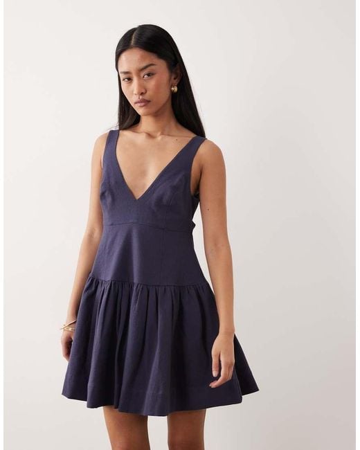 ASOS Blue V Neck Fit And Flare Mini Sundress