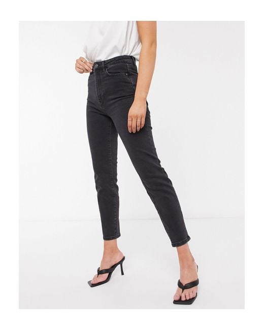 Stradivarius Cotton Slim Mom Jeans With Stretch in Black | Lyst UK