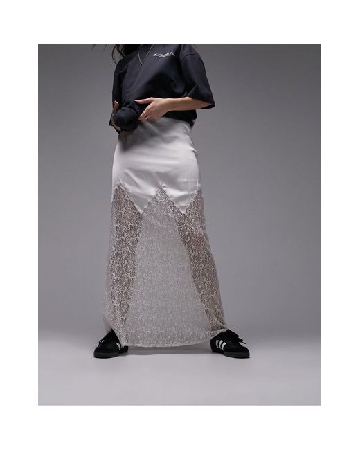 TOPSHOP Black Satin Lace Mix Maxi Skirt