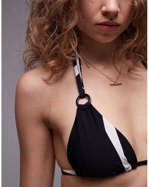 TOPSHOP Brown Printed Bikini Top With Ring Detail