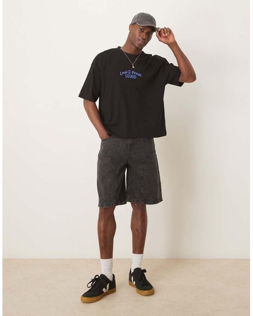 Camiseta Negra De Corte Cuadrado Extragrande Con Estampado Gráfico De Dibujo De -Negro ASOS de hombre de color Black