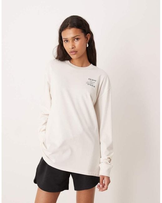 Adidas Originals White Three Stripes Studios Long Sleeve Top